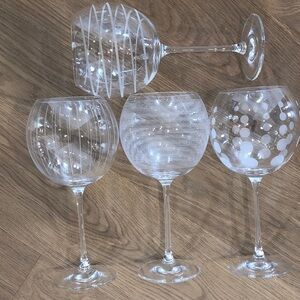 Mikasa Cheers Balloon Crystal Glasses / Goblets Polka Dot / Stripe, Set of 4